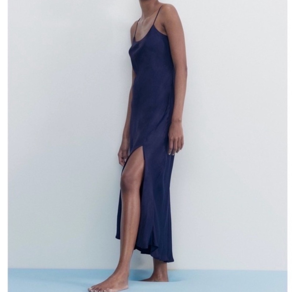 Zara Deep Blue Satin Slip Dress